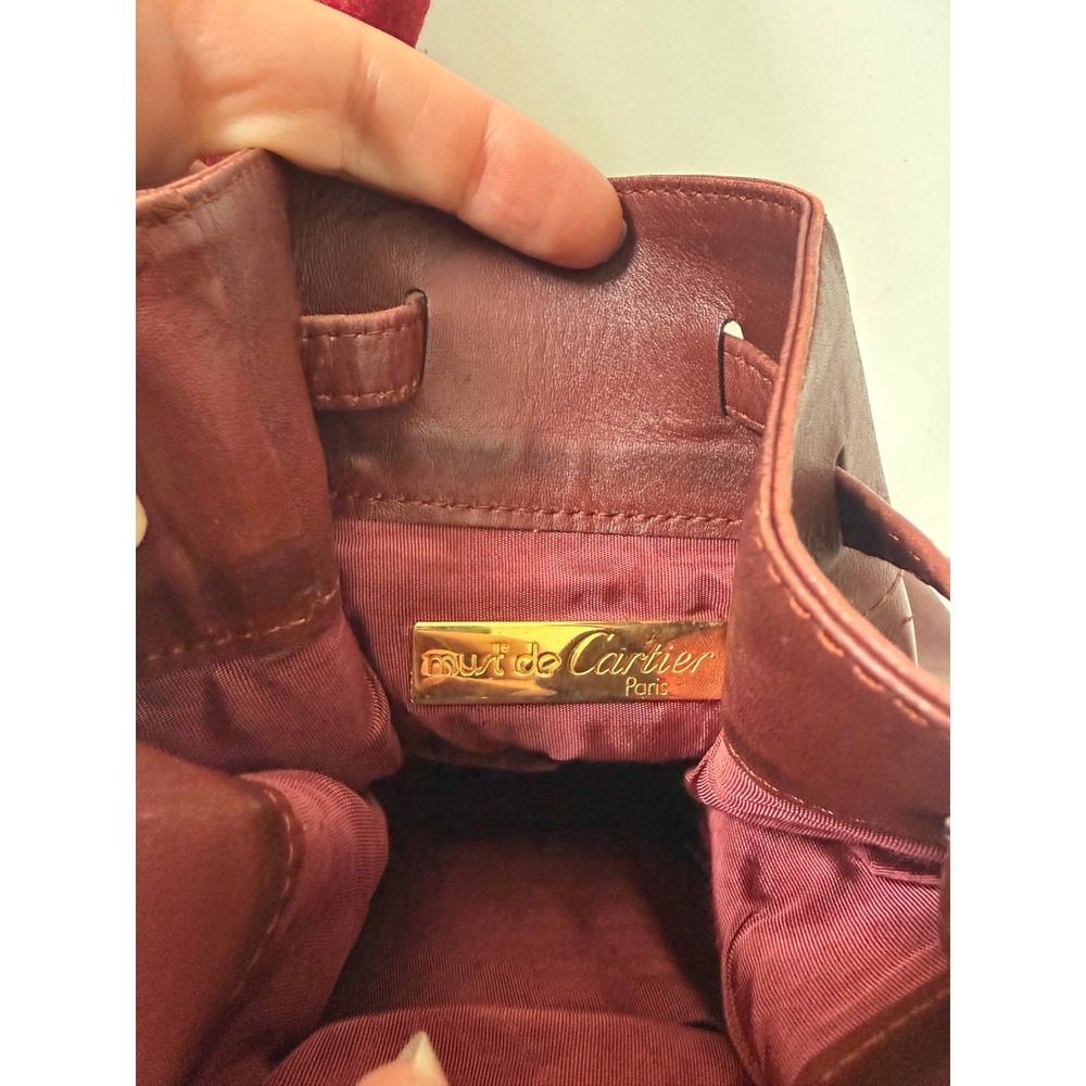 Vintage Must de Cartier Bucket Bag Leather Crossbody Gold HW Bordeaux Dust Cover - Picture 3 of 14